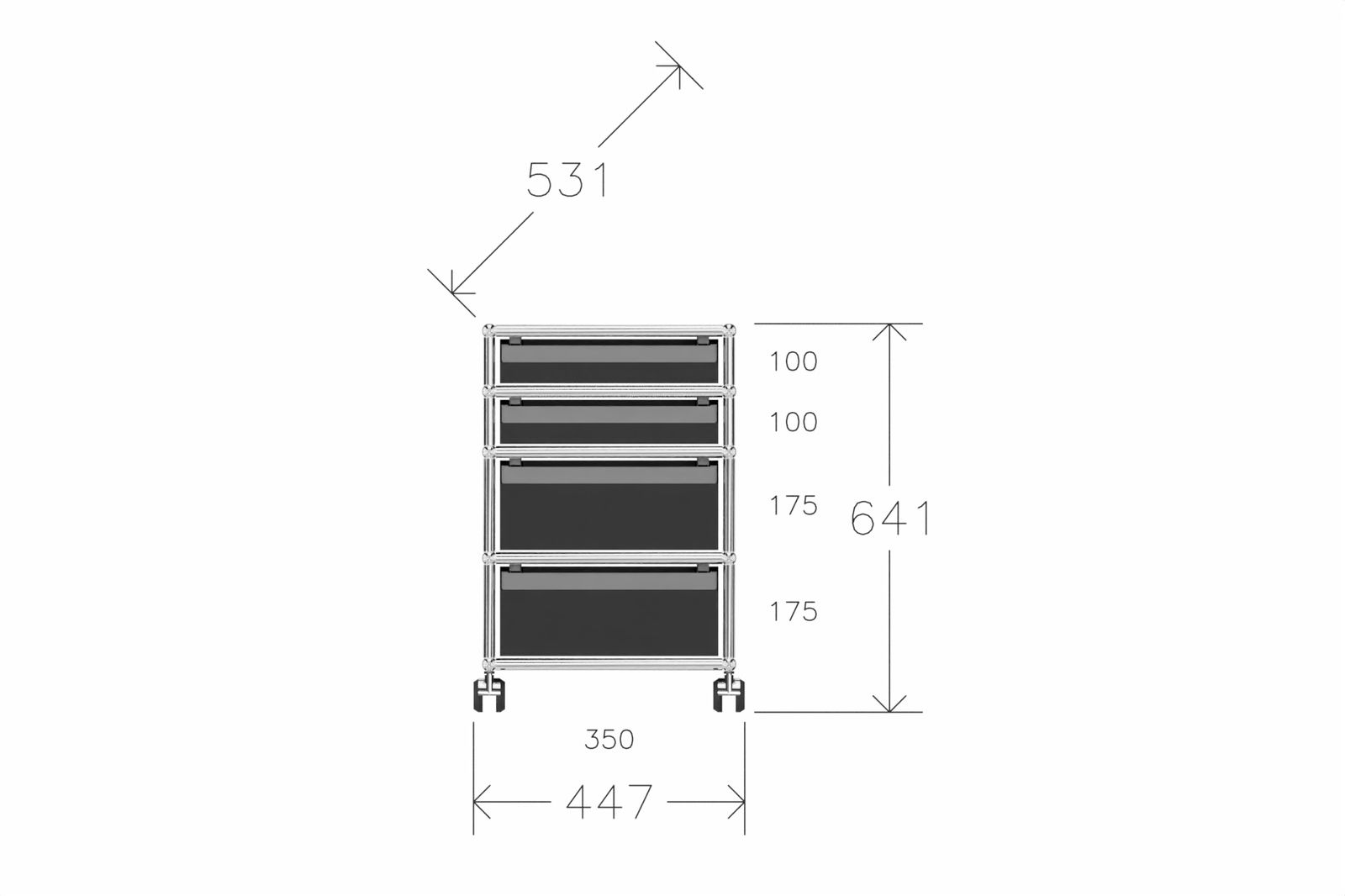 USM Rollcontainer mit 4 Schüben in graphitschwarz