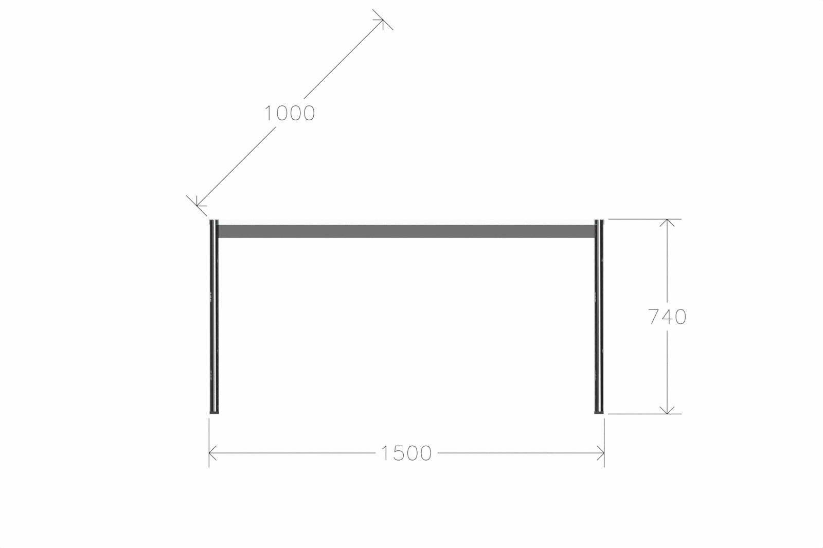 USM Haller Glastisch, Tiefe 1000 mm, Länge wählbar